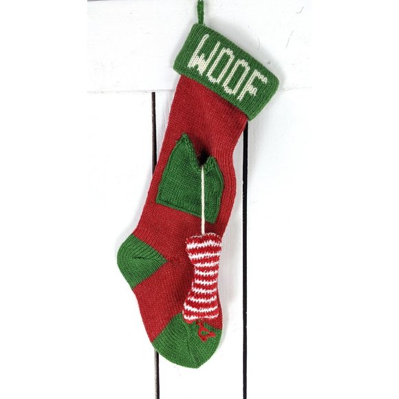Knit red green pet dog bone Christmas stocking/long slouchy xmas sock/dog/fur ba - Picture 3 of 4